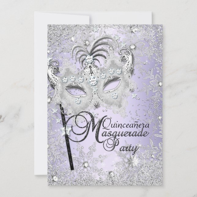 Invitación Máscara de copo de nieve púrpura Quinceanera de di (Anverso)