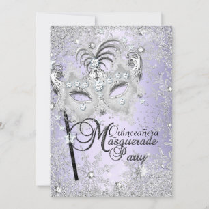 Invitación Máscara de copo de nieve púrpura Quinceanera de di
