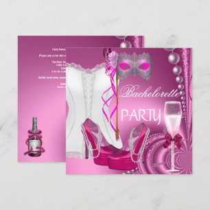 Invitación Máscara de corsé de zapatos rosados para despedida