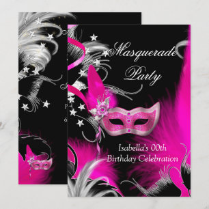 Invitación Máscara de Cumpleaños con Máscara de Rosa Caliente