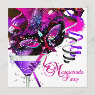 Invitación Máscara de Cumpleaños de Mascarada Pink Martini