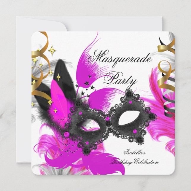 Invitación Máscara de Cumpleaños Fiesta de Disfraces Máscara  (Anverso)