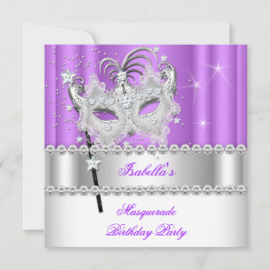 Invitación Máscara de Diamante Púrpura de Mascarada Cumpleaño