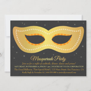Invitación Máscara de diseño dorado falso glam para fiesta de