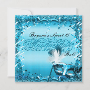 Invitación Máscara de disfraz azul fiesta de baile elegante