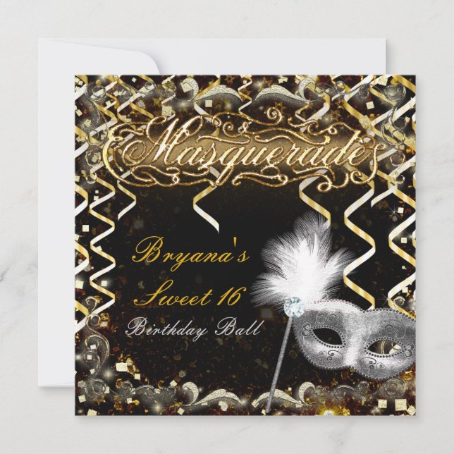 Invitación Máscara de disfraz de oro y plata Cumpleaños (Anverso)