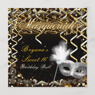 Invitación Máscara de disfraz de oro y plata Cumpleaños