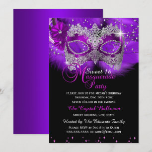 Invitación Máscara de encaje brillo Purpura Mascarada Sweet 1