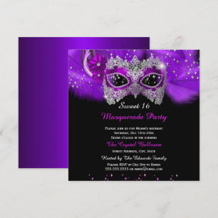 Invitación Máscara de encaje brillo Purpura Mascarada Sweet 1