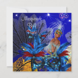 Invitación Máscara de Fiesta de Baile de Máscaras Azul Amaril