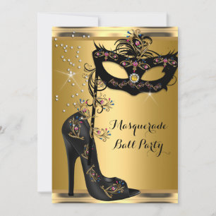 Invitación Máscara de fiesta de baile de máscaras de joya neg