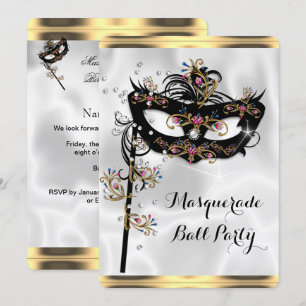 Invitación Máscara de Fiesta de Baile de Máscaras Dorado Negr