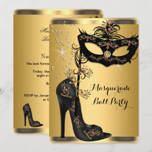 Invitación Máscara de fiesta de baile de máscaras dorado negr