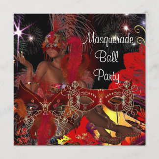 Invitación Máscara de Fiesta de Baile de Máscaras Negra Roja 
