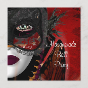 Invitación Máscara de fiesta de baile de máscaras negra roja 