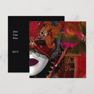 Invitación Máscara de Fiesta de Baile de Máscaras Negro Rojo