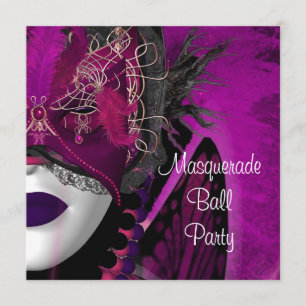 Invitación Máscara de fiesta de baile de máscaras negro rosa 