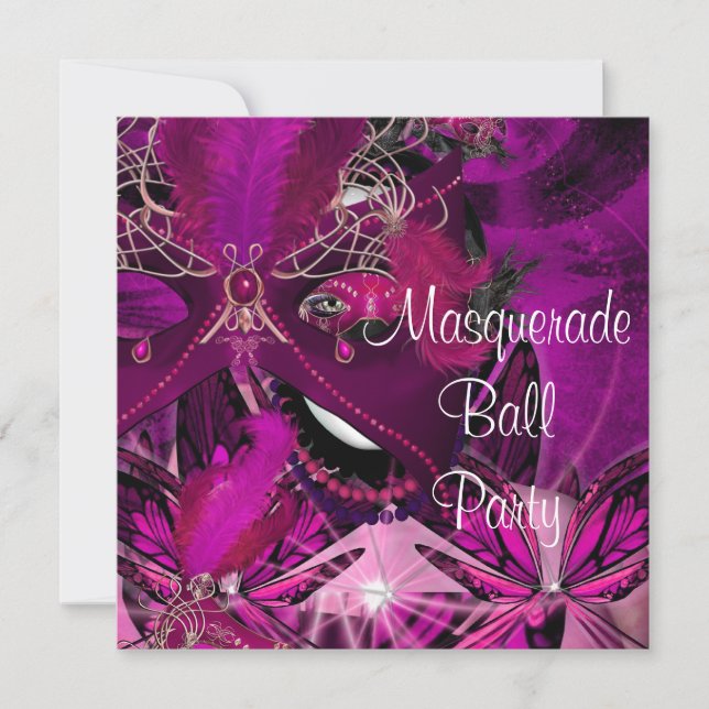 Invitación Máscara de fiesta de baile de máscaras negro rosa  (Anverso)