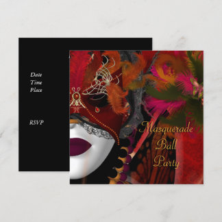 Invitación Máscara de Fiesta de bolas de máscaras negro rojo