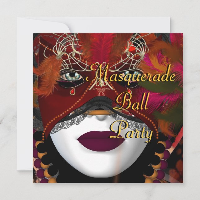 Invitación Máscara de Fiesta de bolas de máscaras negro rojo  (Anverso)
