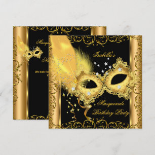 Invitación Máscara de Fiesta de Disfraces Dorado Negro Amaril