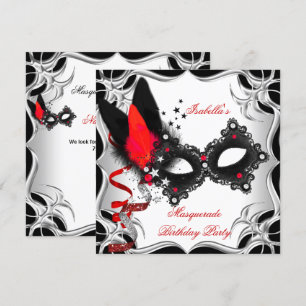 Invitación Máscara de fiesta de disfraces Rojo Plata Negro