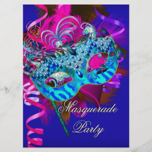 Invitación Máscara de Fiesta de Disfraz Azul Verde Rosa Metál