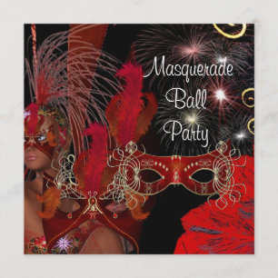 Invitación Máscara de Fiesta de Disfraz de Baile Negro Rojo S