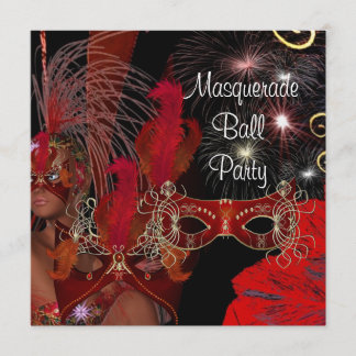 Invitación Máscara de Fiesta de Disfraz de Baile Negro Rojo S
