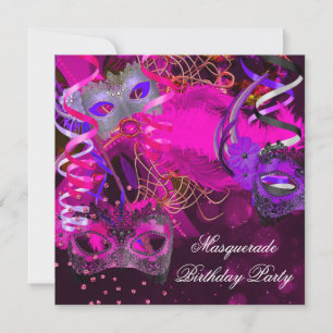 Invitación Máscara de Fiesta de Disfraz de Cumpleaños Morado 