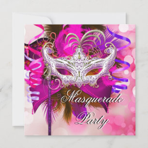 Invitación Máscara de Fiesta de Disfraz Negro Morado Rosa Mar
