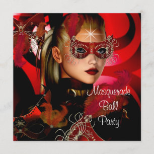 Invitación Máscara de fiesta de disfraz negro rojo chica 3