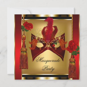 Invitación Máscara de Fiesta de Mascarada de Oro Rosa Roja Ne