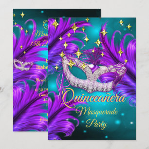Invitación Máscara de fiesta de máscaras Quinceañera Azul ver