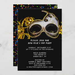 Invitación Máscara de Fiesta de Nochevieja y Confetti, ZRP