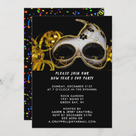 Invitación Máscara de Fiesta de Nochevieja y Confetti, ZRP