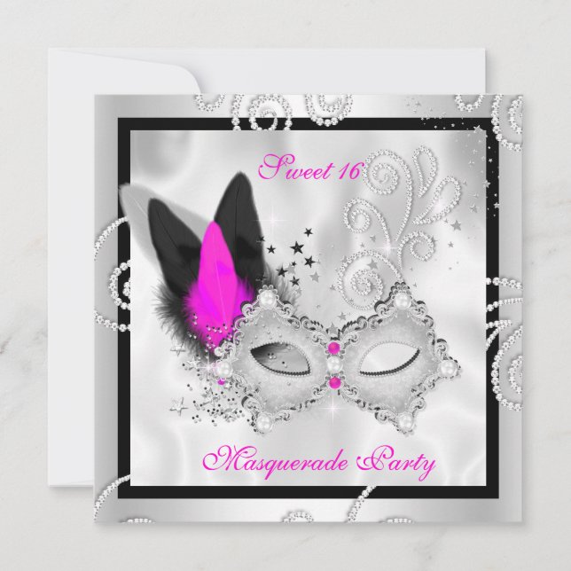 Invitación Máscara de fiesta de Sweet 16 de disfraz de rosa c (Anverso)