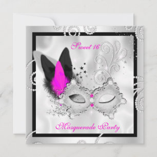Invitación Máscara de fiesta de Sweet 16 de disfraz de rosa c