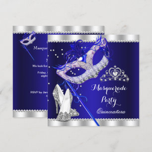 Invitación Máscara de Fiesta Quinceañera de Azul Real con Tac