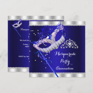 Invitación Máscara de Fiesta Quinceañera de Disfraz Azul Real