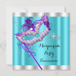 Invitación Máscara de Fiesta Quinceañera de Máscara Turquesa 