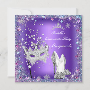 Invitación Máscara de Fiesta Quinceañera Máscara Corona Morad