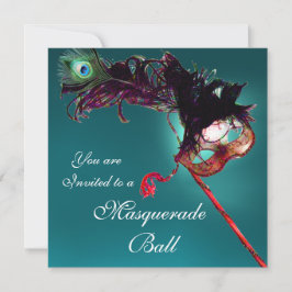 Invitación MÁSCARA DE GALA DE MARDI GRAS CLÁSICA azul blanco