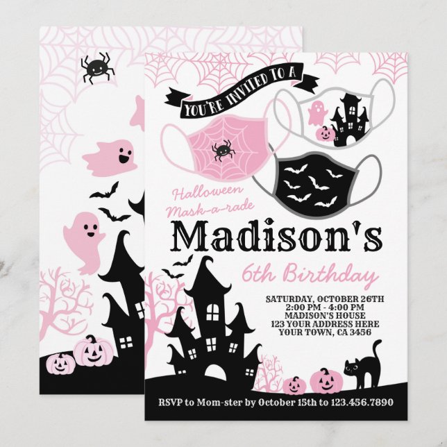 Invitación Máscara de Halloween es una fiesta (Anverso / Reverso)