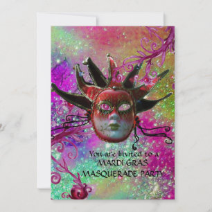 Invitación MÁSCARA DE JESTER ROJO NEGRO, Fiesta de Mascaradas