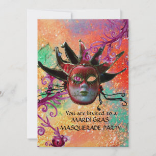 Invitación MÁSCARA DE JESTER ROJO NEGRO, Fiesta de Mascaradas