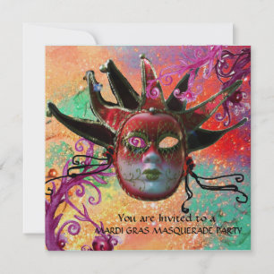 Invitación MÁSCARA DE JESTER ROJO NEGRO, Fiesta de Mascaradas