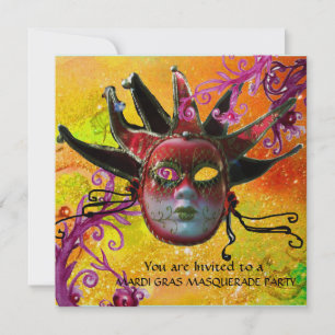 Invitación MÁSCARA DE JESTER ROJO NEGRO, Fiesta de Mascaradas
