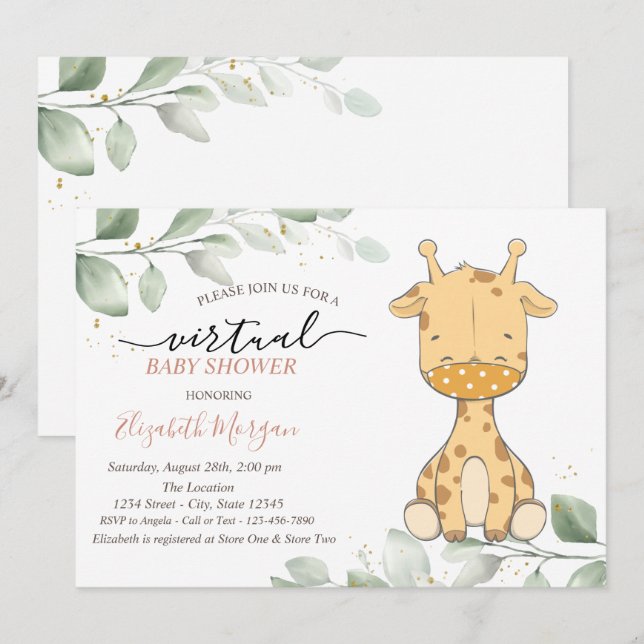 Invitación Máscara de jirafa bebé Ducha virtual del bebé (Anverso / Reverso)