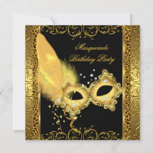 Invitación Máscara de Leopardo Negro Dorado para Fiesta de Di